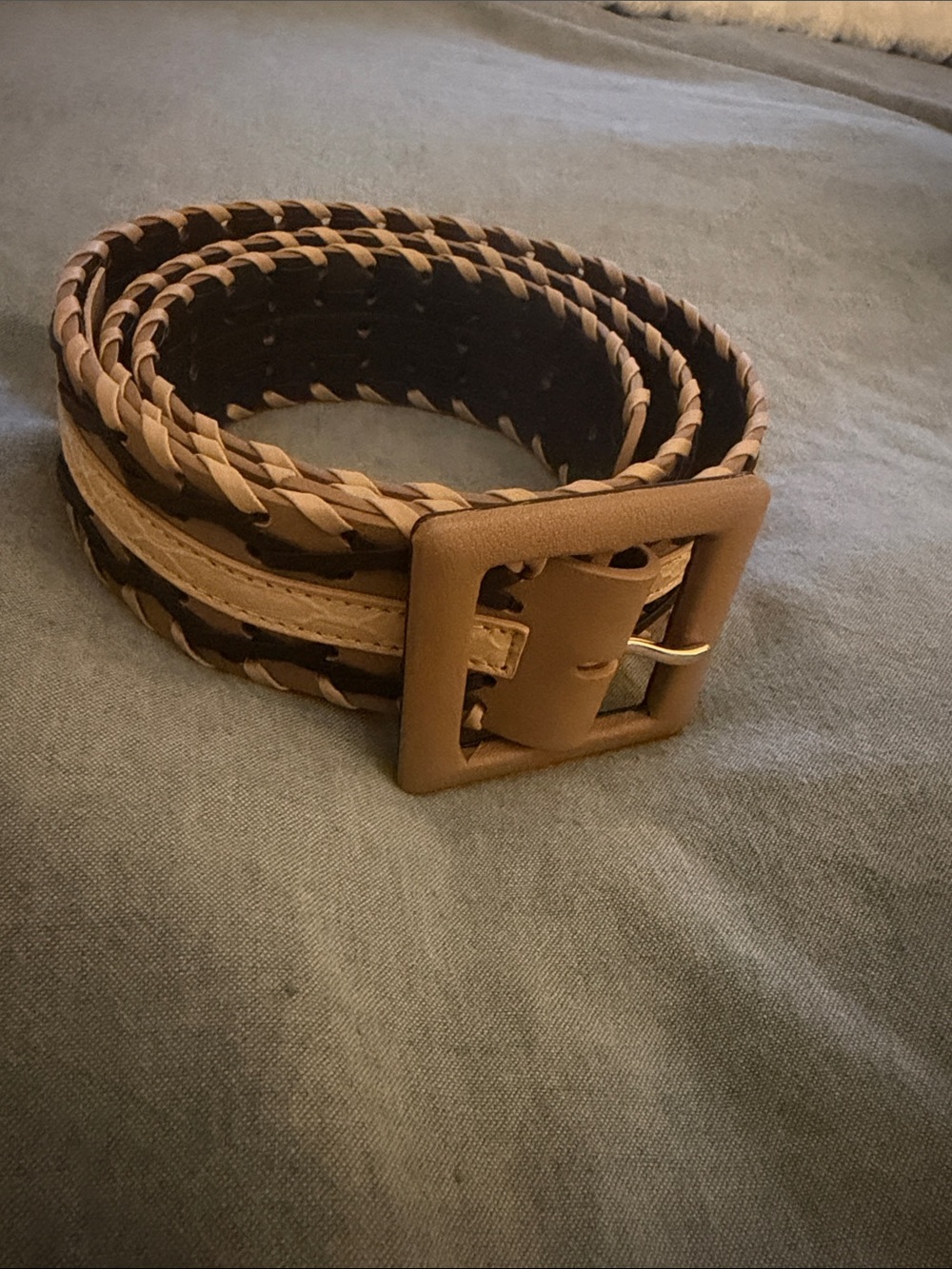 CAbi Tread Belt. Women's Braided Leather Belt in Black and Cream